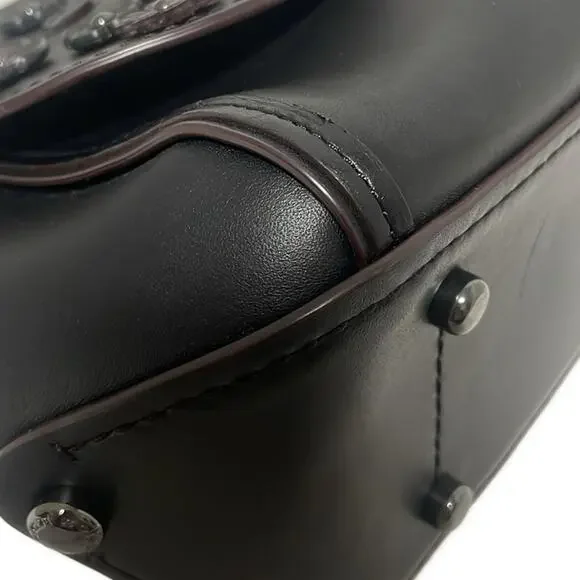 Coach Tea Rose Top Handle Bag Black and Oxblood Leather - Picture 12 of 14